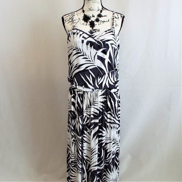 Belle Beach Key West Palm Black and White Palm Pullover Maxi Dress Size XLP - Picture 5 of 13
